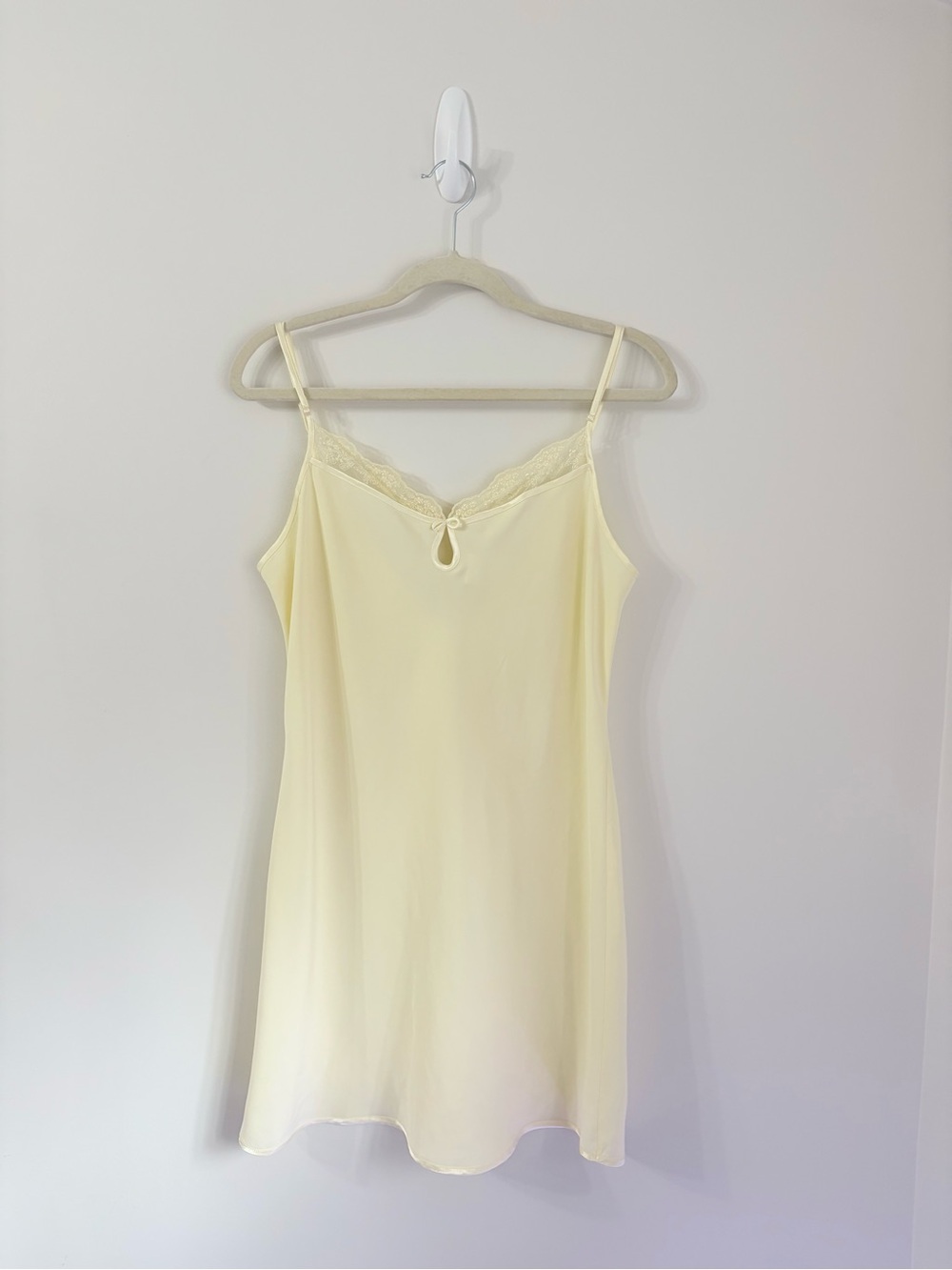 LA SENZA VINTAGE Butter Yellow Nightie Lace Hem Keyhole Sexy Slip Dress XL Y2K